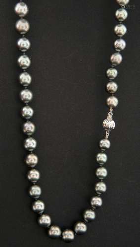 Collier de perles grises naturelles de Tahiti (Diam: +/-11-9...