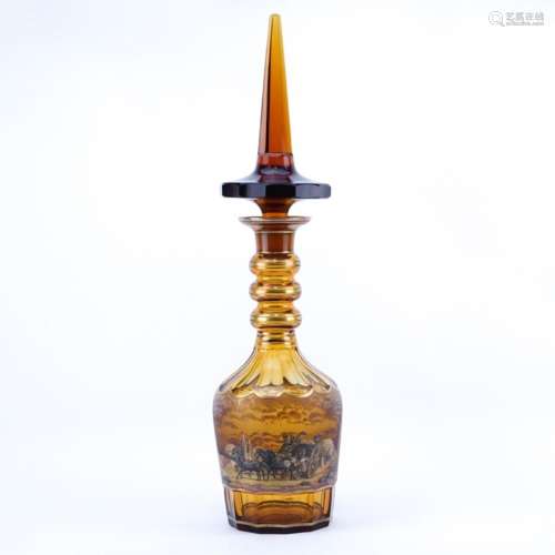 Oversized Bohemian Amber & Gilt Decanter