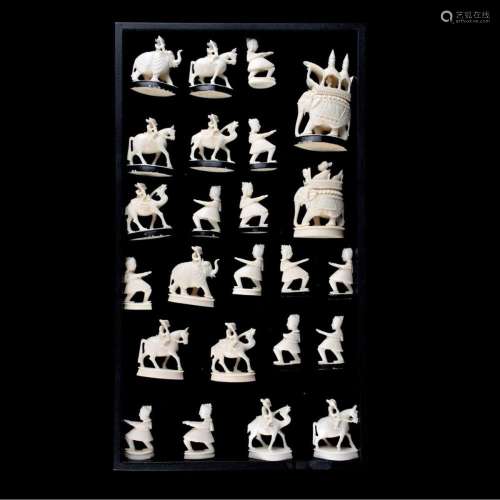 Indian Carved Figural Partial Chess Set