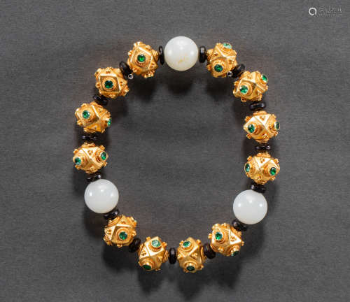 Chinese Qing Dynasty Hetian jade gilt bracelet