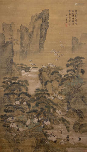 Tang Bohu Cranes on silk