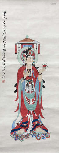 Zhang Daqian Buddha statue standing axis on paper