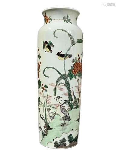 Kangxi colorful flower and bird pattern cylinder