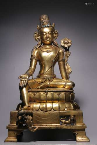 From the Qing Dynasty, Pala-style gilt bronze Tara seated wi...