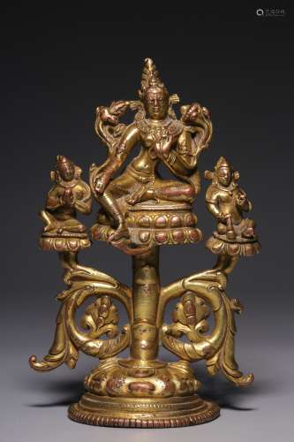 Early Qing Dynasty, bronze gilt and gold Pala-style Tara tri...
