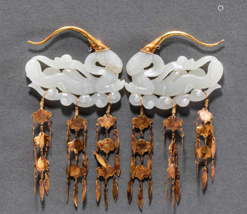 Chinese Hetian jade flying earrings