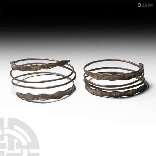 Graeco-Roman Silver Snake Bracelet Pair