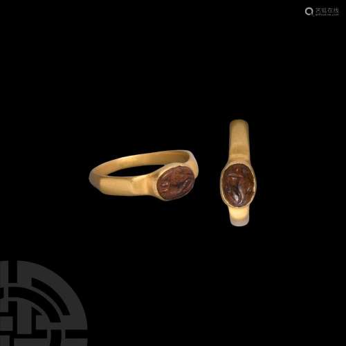 Roman Cornucopia Gemstone in Gold Ring