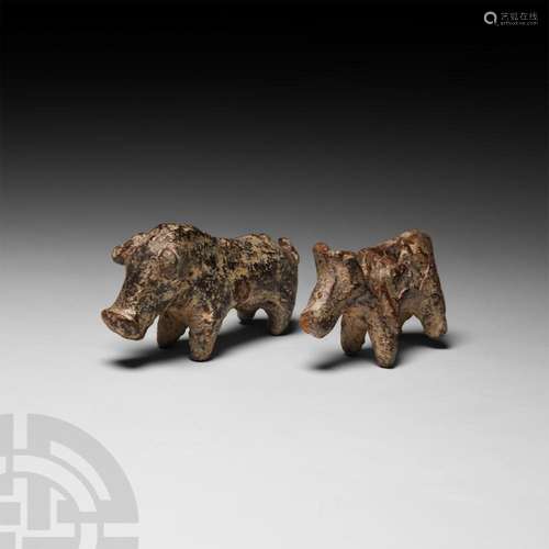 Roman Lead Boar Figure Pair