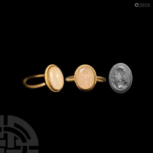 Byzantine Chalcedony Gemstone of Saint Nicholas in Gold Ring