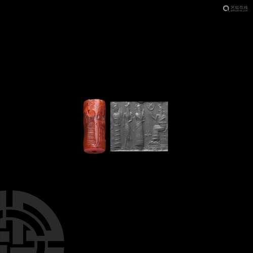 Old Babylonian Cylinder Seal with Worshipping Scene