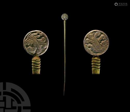 Western Asiatic Pin with Human-Headed Bird Finial