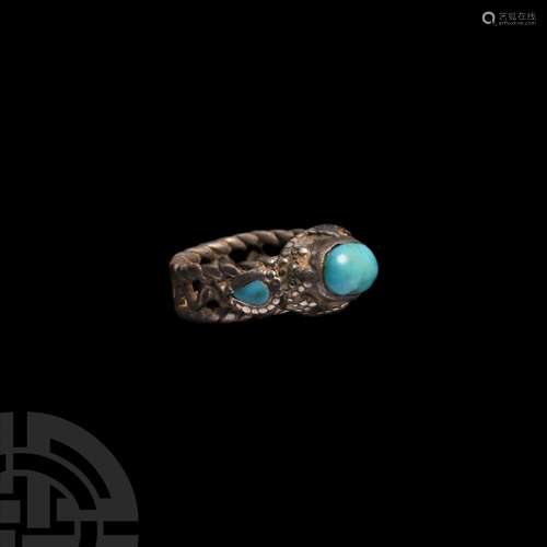 Western Asiatic Silver Ring with Turquoise Gemstones