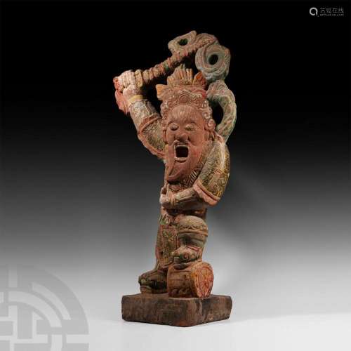 Large Chinese Painted Red Stone Guardian