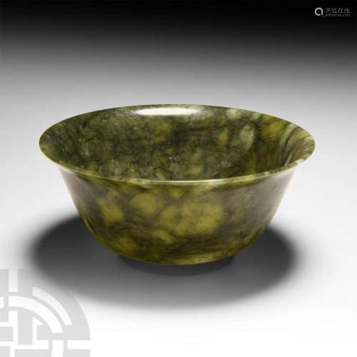 Chinese Mottled Green Jade Bowl