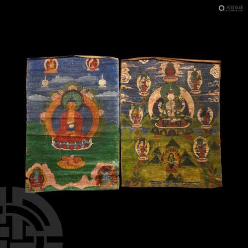 Tibetan Thangka Painting Pair