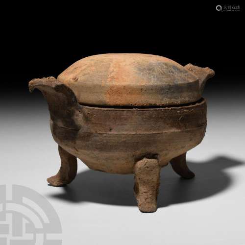 Large Chinese Han Lidded Tripod Vessel