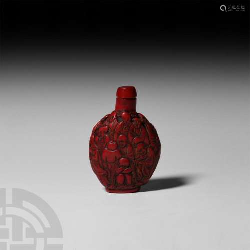 Chinese Opaque Glass Perfume Bottle with Figural Scenes