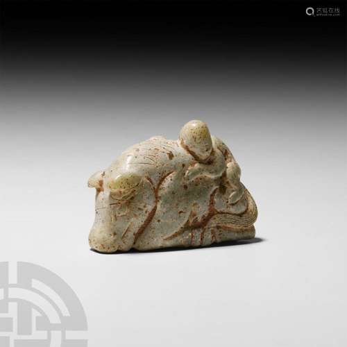 Chinese Han Style Jade Monkey and Horse Amulet