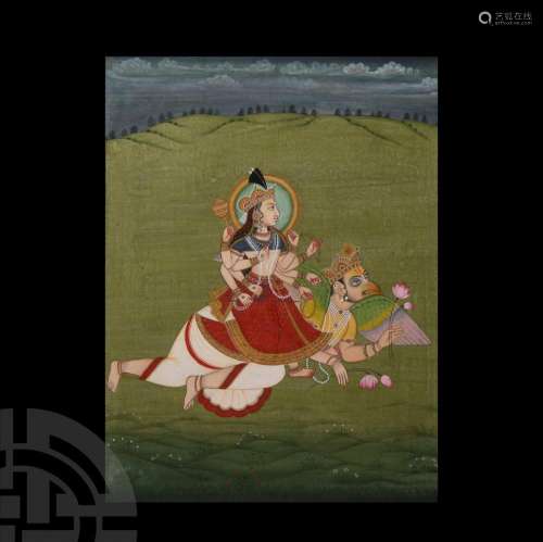 Indian Kangra School Watercolour Painting Depicting Goddess ...