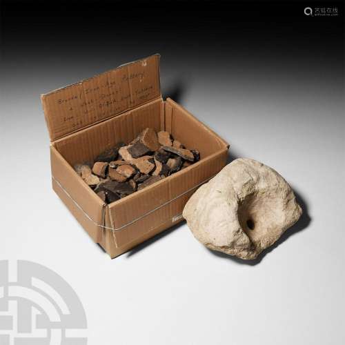 British Iron Age Celtic Quern Stone and Pottery Sherd Collec...