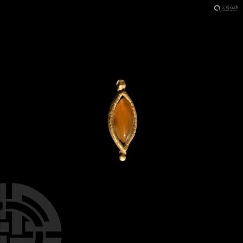Medieval Gold and Carnelian Eye-Shaped Pendant