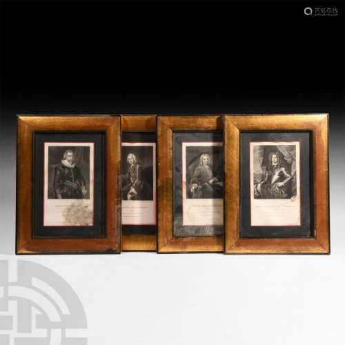 Gilt Framed Set of Historical Prints