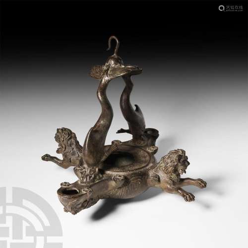 Grand Tour Roman Hanging Oil Lamp with Dolphins