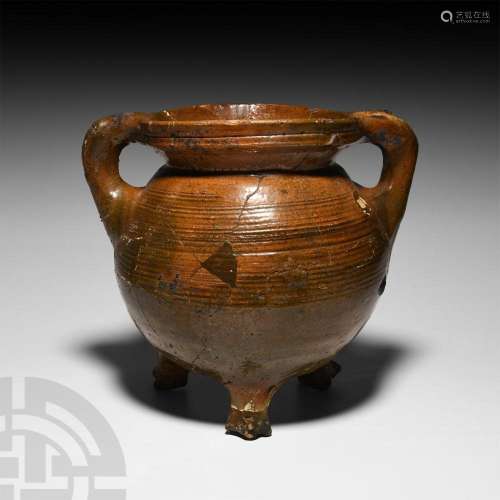 Post Medieval Glazed Tripod Vessel