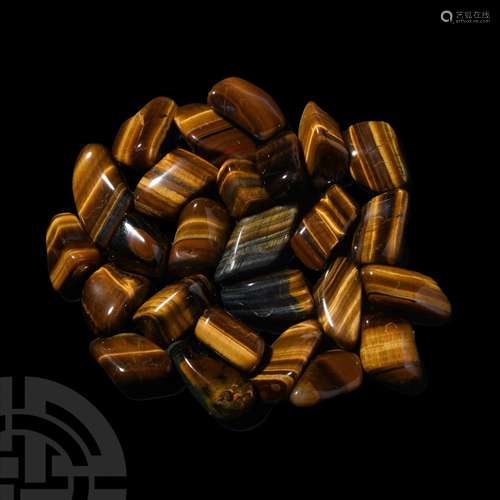 Polished Tiger's Eye Palm Stone Specimen Collection