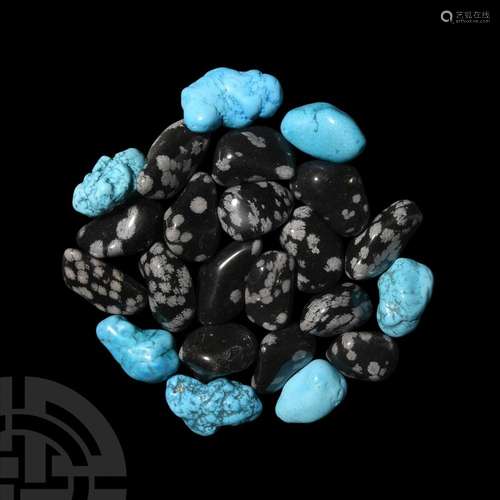 Polished Snowflake Obsidian and Turquenite Palm Stone Collec...