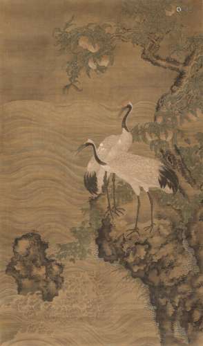 ATTRIBUTED TO SHEN QUAN (1682-1760?)  Two Cranes and Peaches