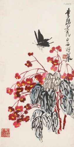 QI BAISHI (1864-1957) Begonias and Butterfly