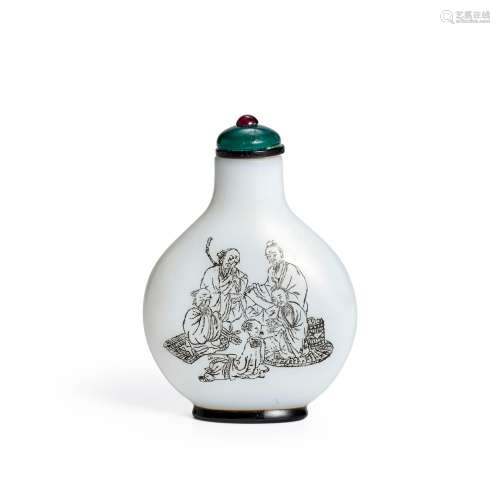 AN INCISED WHITE GLASS SNUFF BOTTLE  1900-1924, Jingyi Jushi