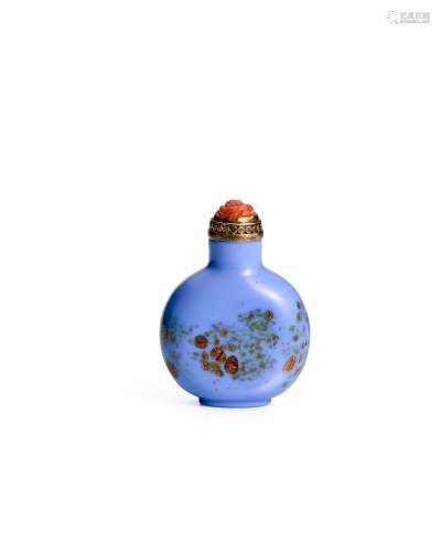 AN OPAQUE BLUE WITH AVENTURINE GLASS SNUFF BOTTLE Imperial, ...