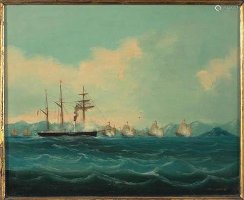 TWO PAINTINGS DEPICTING HMS ALGERINE Canton School, 19th cen...