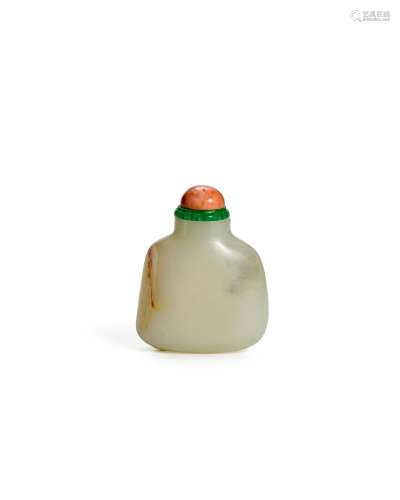 A WHITE JADE SNUFF BOTTLE WITH RUSSET SKIN 1750-1800