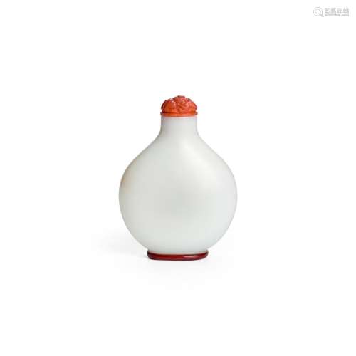 A WHITE GLASS OVERLAY SNUFF BOTTLE  Possibly imperial, attri...