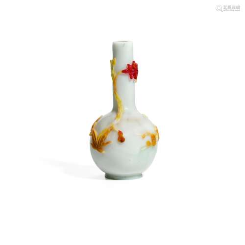 A YELLOW, BEIGE, RED AND ORANGE OVERLAY OPAQUE WHITE GLASS B...