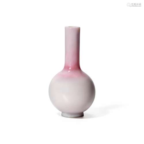 A RARE OPAQUE WHITE AND PINK-BLUSH GLASS BOTTLE VASE  Qing d...