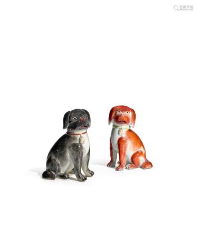TWO ENAMELED PORCELAIN FIGURES OF DOGS  Qianlong period, 175...