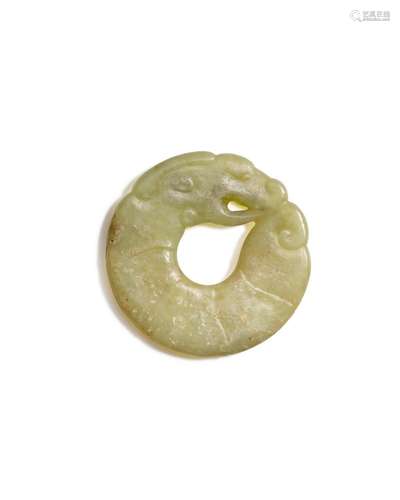 A SEMI-TRANSCLUCENT ARCHAISTIC CELADON JADE 'DRAGON SILK...