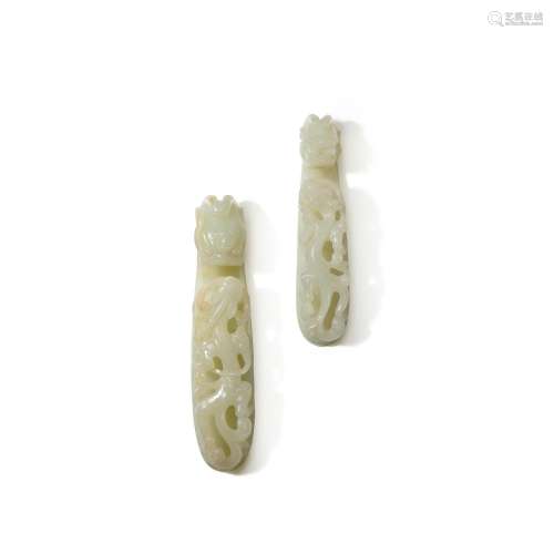 TWO GREENISH-WHITE JADE BELT HOOKS Qing dynasty, 18th centur...