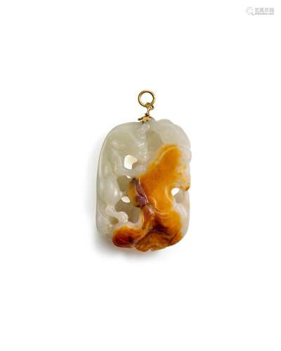 A WHITE AND RUSSET JADE RETICULATED 'SQUIRREL AND MELON&...