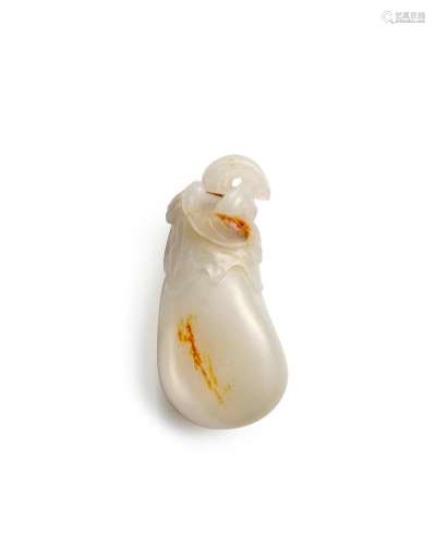 A WHITE AND RUSSET JADE 'AUBERGINE' SNUFF BOTTLE  Qi...