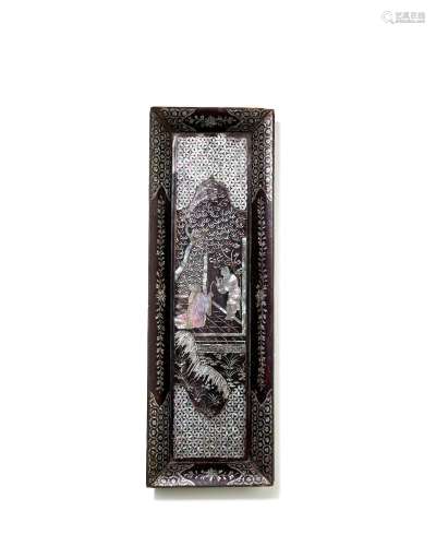 A MOTHER-OF-PEARL BLACK LACQUER RECTANGULAR PEN TRAY  Late M...