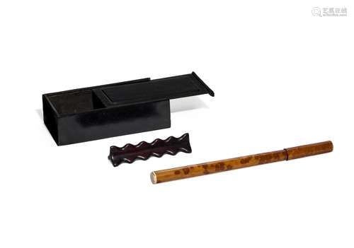 THREE SCHOLAR'S OBJECTS Brush, circa 1910 Brush rest, Qi...