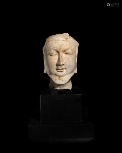 A RARE WHITE MARBLE HEAD OF A BEARDED SAGE, LAOZI Northern Q...