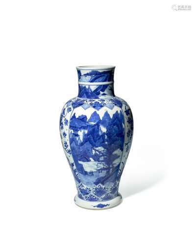 A BLUE AND WHITE PORCELAIN BALUSTER VASE Kangxi period