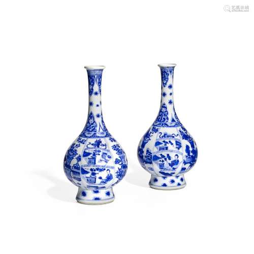 A PAIR OF BLUE AND WHITE PEAR-SHAPED BOTTLE VASES  Kangxi pe...